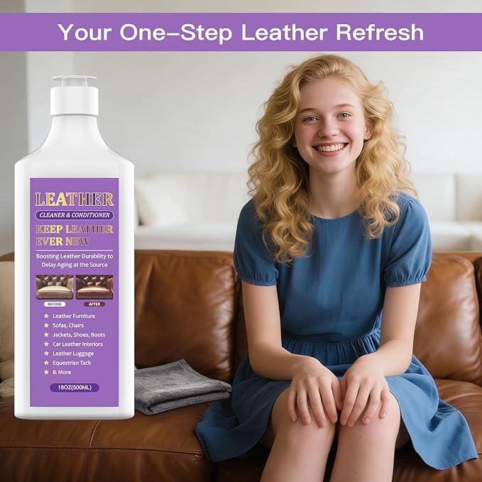 Leather Cleaner & Conditioner - Cleans, Nourishes, Restores & Maintains, Crafted for All Leather Items, Including Handbags, Jackets, Boots, Furniture, Couch, Car Interiors, and Equestrian Gear & More