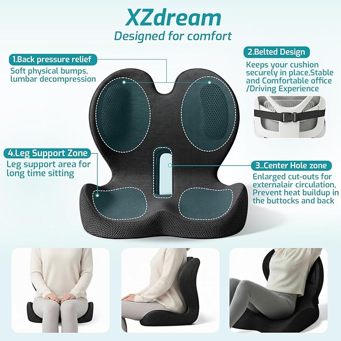Ergonomic Seat Cushion,Office Chair Cushion with Lumbar Support Pillow,Car Orthopedic Seat Cushions,Designed for Sciatica,Tailbone,Back Pain Relief,for Office,Car,Truck,Home,Desk Chair