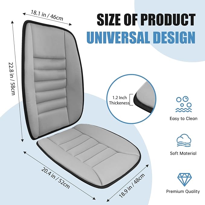 Car Seat Cushion, Memory Foam Cushion for Car Seat, Lumbar Support Pillow, Seat Cushion for Full Back and Seat, Ideal for Car Seat Driver, Office Chair, Wheelchair and Back Pain Relief (Gray)