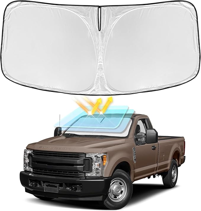 for Ford Super Duty F250 F350 F450 F550 2008-2016 Windshield Sun Shade - 4 Layers Car Sunshades for Front Windows Shade Cover Custom Fit Super Duty Sun Visor 250T Shade Blocks UV Rays Car Accessories