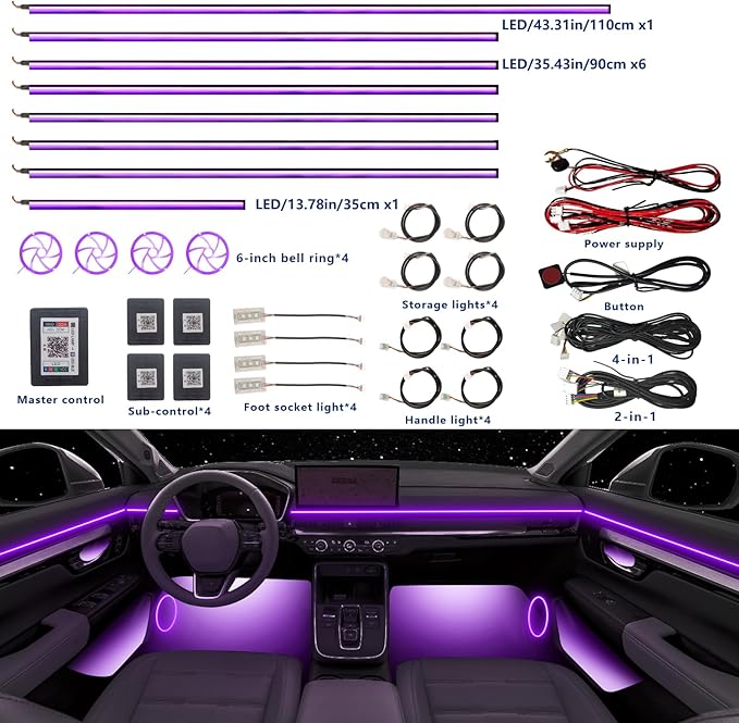 Acrylic Car LED Ambient Light, Fiber Optic Interior Light Strip, 24 Million Types, Ambient Light KKT that Swings with The Melody of Music (RGB Color 22 in 1)