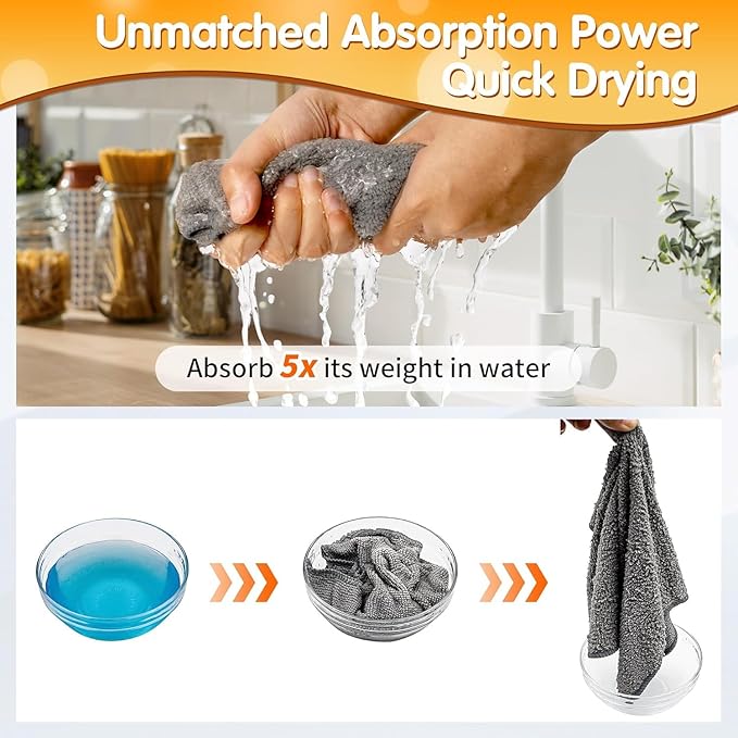 FIXSMITH Microfiber Cleaning Cloth -Pack of 24, Highly Absorbent Cleaning Rags(Grey&Orange), 16"X12" All Purpose Cleaning Towels for Housekeeping, Kitchen, Car, Reusable Microfiber Towels