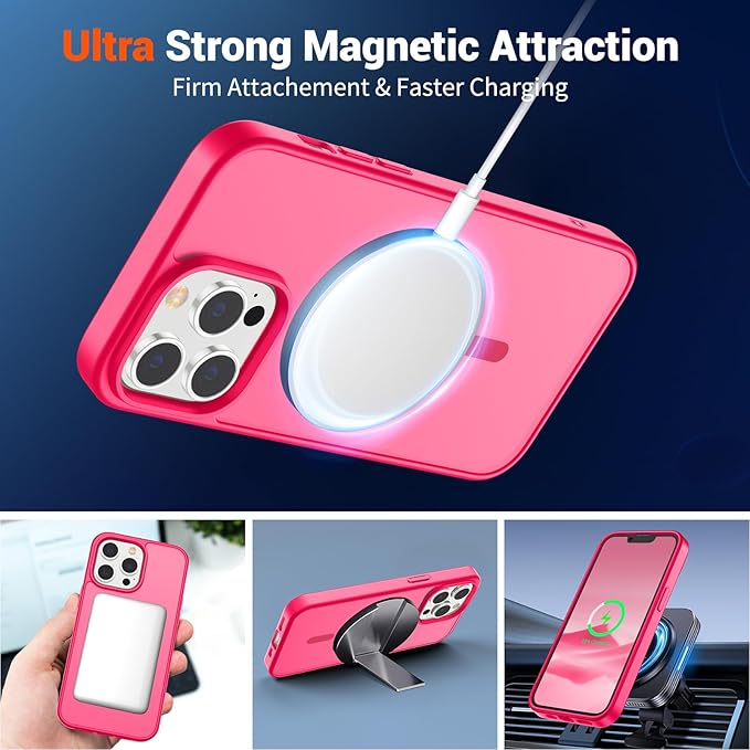 SUPFINE Magnetic for iPhone 12 Pro Max Case (Compatible with MagSafe) (Military Grade Drop Protection) Slim Translucent Matte Shockproof with Anti-Fingerprint Phone Case,Hot Pink