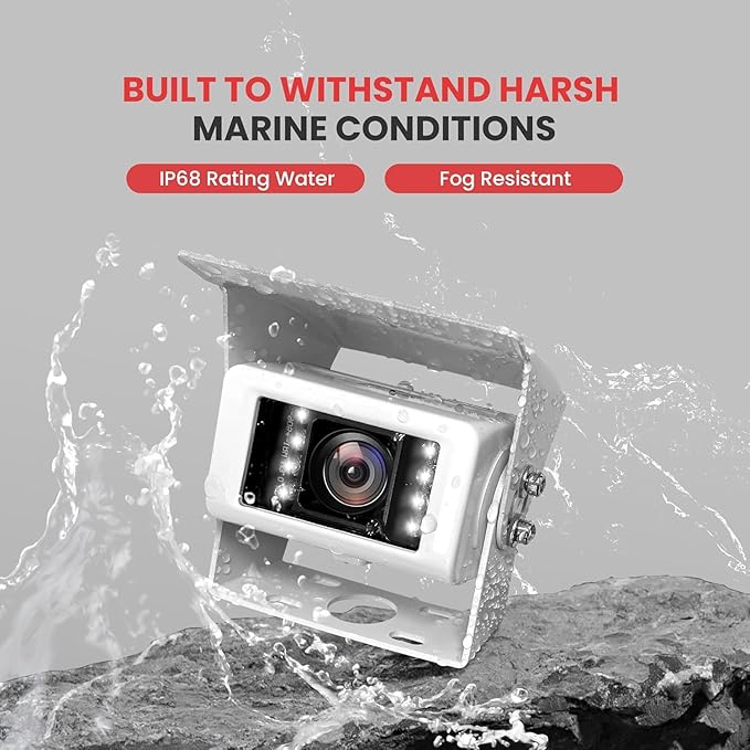 Pyle 7'' Digital Marine Camera, 150 Degree Rear View Camera White, RV Camera, Designed for Car/Truck use 12/24 Volt Systems, Water Resistant with Built in Microphone, w/ IR Night Vision Illumination