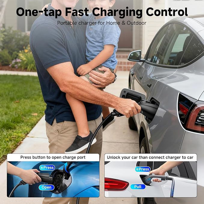 Level 2 EV Charger, 32A/7KW Electric Vehicle Portable Charger with 25FT Cable, Home EV Charging Station, 240V NEMA 14-50 Plug, for All SAE J1772