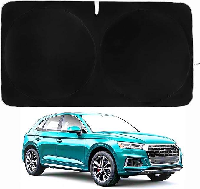 Windshield Sun Shade -Certified 99.87% UVB & 99.02% UVA Car Sun Shade. Award Winning Sunshade - Patented Technology | Compatible for Audi Q5 (2018-2026) | Car Shades by Kinder Fluff