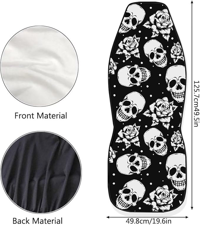 Skull Floral Car Seat Covers Set of 2 Breathable Universal Vehicle Front Seats Interior Protector Easy to Install Interior Protection Suitable Fits Most Car Auto SUV Sedan Truck