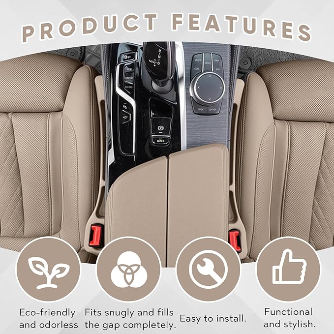 2PCS Car Seat Gap Filler Organizer, Upgrade Car Gap Filler with Fill and Storage Function for Storing Phones Keys Cards, Universal No Drop Seat Guard for Cars (Beige)