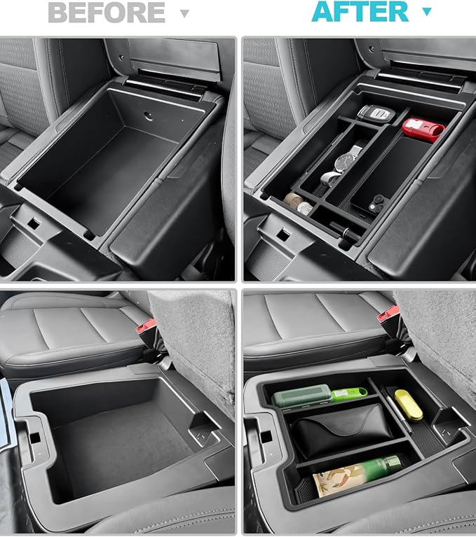 CDEFG 2PCS for Chevy Silverado Sierra Center Console Organizer for 2019-2025 2026 Chevrolet Silverado/GMC Sierra 1500/2020-2026 Silverado Sierra 2500HD 3500HD Accessory(Split-Bench Folding Seat Only)