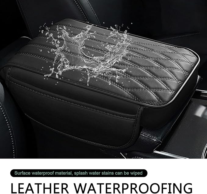 MLY 1 PC Car Center Console Cover, Durable Leather Memory Foam Armrest Cushion Pad with Height Booster, Anti-Scratch Center Console Protector, Universal Fit Organizer Accessory for Most Cars (Black)