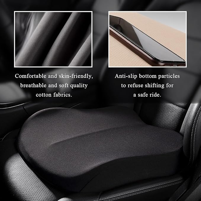 Car Seat Cushion, Comfort Memory Foam Car Cushion, Non-Slip Auto Booster Seat Cushion for Improve Driving Vision, Suitable for Vehicles Trucks SUVs Car Accessories (Black)