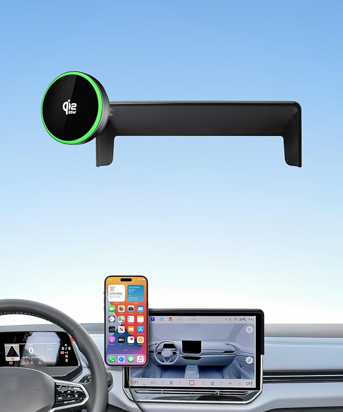Qi2.2 Max 25W Fast Wireless Car Charger Phone Holder for Volkswagen ID.4 2024 2025 2026 / VW ID.Buzz 2025 2026 12.9-Inch Screen, Magnetic Phone Mount Compatible with MagSafe