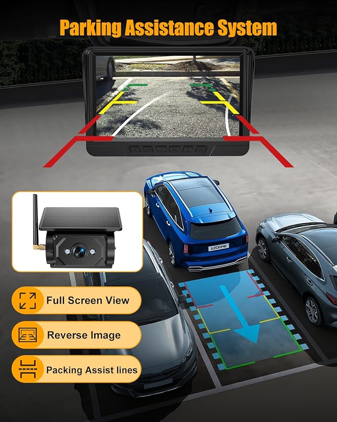 Magnetic Solar Wireless Backup Camera, 7" HD 1080P Monitor, Clear Night Vision 170°Wide Angle (No Distortion) DIY 1-Min Install, No Wiring, IP67 Waterproof for Truck, RV, Trailer, Car, F150 & F-Series