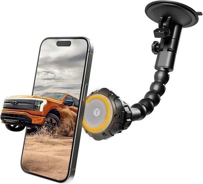 ToughTested MagTough Python Magnetic Phone Holder for Car - Heavy Duty Dashboard & Windshield Magsafe Mount for iPhone and Android, Pressure Lock Suction Cup - Universal Cell Phone Car Accessories