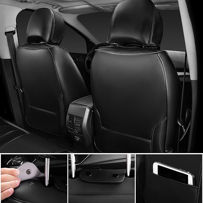 CAR PASS Ultra+ Nappa Patent Leather Car Seat Covers Full Set Universal Cushioned,Soft Breathable Waterproof Anti-Slip Driver Seats Backrest for SUV Pick-up Truck Sedan,5 Seats Aether Lustre All Black