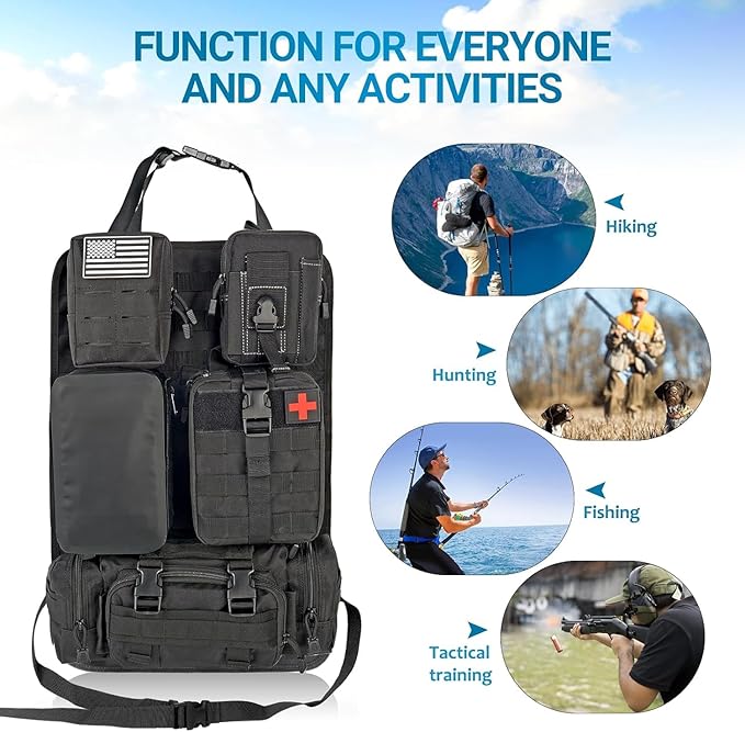 Z8 Tactical Seat Back Organizer, Universal Car Seat Back Cover with 5 Mole Bags in Different Sizes, Universal Fits All Vehicles