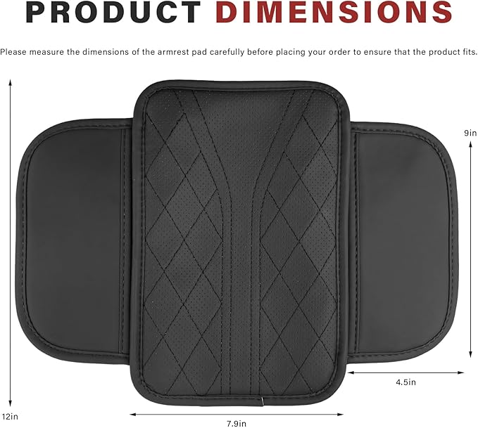 Car Center Console Cover, Leather Auto Armrest Cushion Pad with Two Storage Pockets, Waterproof Arm Rest Box Mat Protective Cover for Sedan SUV Truck, Car Accessories (Black)