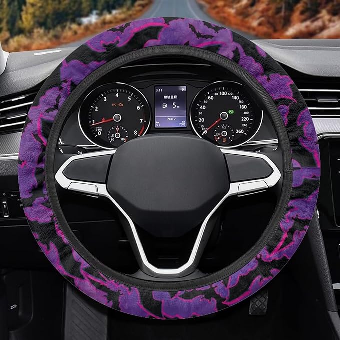 SEANATIVE Purple Bat Car Steering Wheel Cover, Anti-Slip, Safety, Soft, Breathable, Universal Car Steering Wheel Dust Cover, Easy to Disassemble