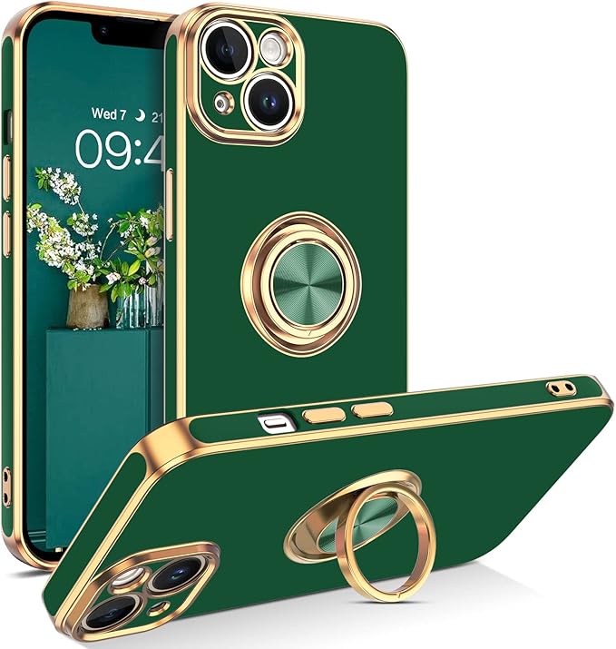VENINGO iPhone 14 Case, Slim Fit Soft 360 Ring Holder Kickstand Magnetic Car Mount Supported Easy Clean Shockproof Protective Cover for Apple iPhone 14 6.1" 2022, Midnight Green
