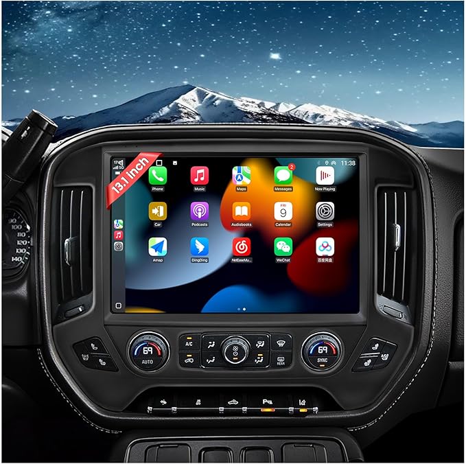 13.1" QLED Car Radio Stereo Upgrade for Chevy Silverado & GMC Sierra 2014-2018, 8-Core Head Unit 4GB+64GB with CarPlay/Android Auto, 2K Touch Screen and 1080P Backup Camera (4+64 Black)