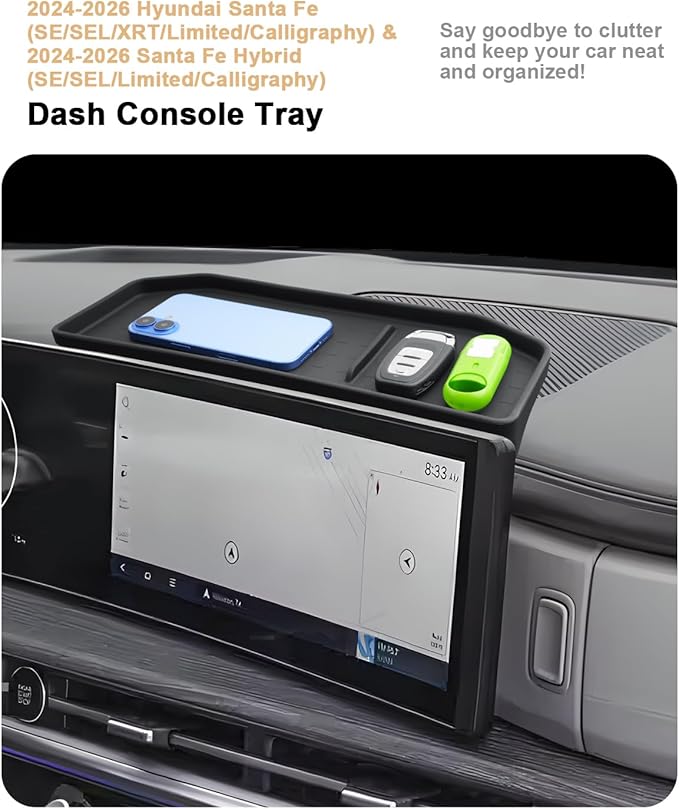 ECOZEN Behind Screen Organizer For 2024-2026 Hyundai Santa Fe/Santa Fe Hybrid - Silicone Dashboard Storage Tray For 2024-2026 Santa Fe Accessories - Center Console Organizer Tray Interior Accessory