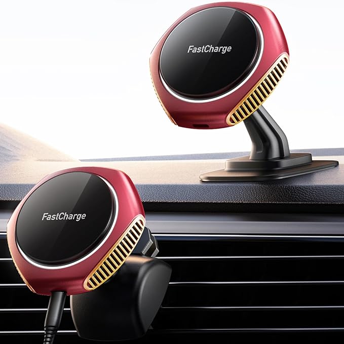 JOYMASS for MagSafe Car Mount Charger, 15W Zinc Alloy Fast Charging Magnetic Wireless Car Charger Phone Holders for Your Car Fits for iPhone 15 Pro Max Plus 14 13 12 Mini MagSafe Case - Red