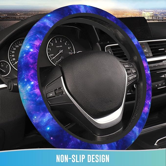 Elastic Steering Wheel Cover Car Accessories Cute Universal 15 Inch Absorbing Sweat Non-Slip Breathable for Man Woman - Purple Galaxy