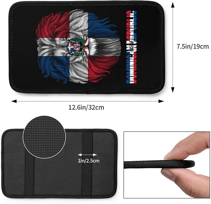 Vintage Dominican Republic Flag Lion Head Auto Center Console Armrest Cover Car Handrail Box Cushion Pad Mat Universal Fit Most Vehicle Sedan Truck SUV Soft Comfort Decor Accessories