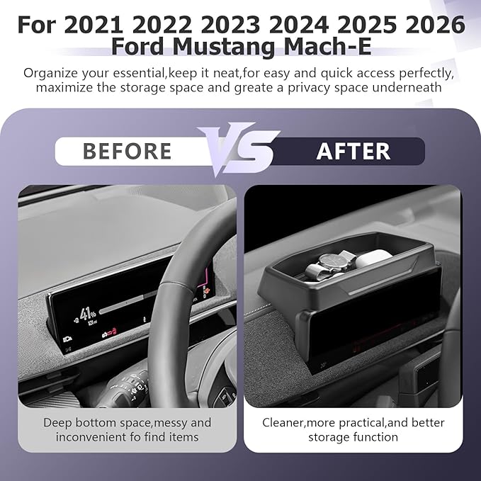 LUWU 2026 Mustang Mach E Dashboard Storage Tray Compatible with Ford Mustang Mach E 2021-2026 Accessories Center Console Display Box Hidden Organizer Tray Behind Screen (Only Fit for 10.2-inch Screen)