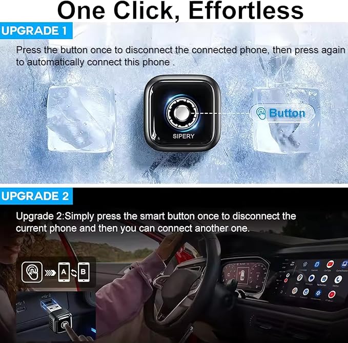 Wireless Carplay Adapter 2in1, 2026 Upgrade Wired to Wireless for CarPlay/Android Auto, WiFi 6 Mini Plug & Play, USB/Type C, Smart Button Dongle Auto-Connect for iPhone iOS 10+ Android 11+