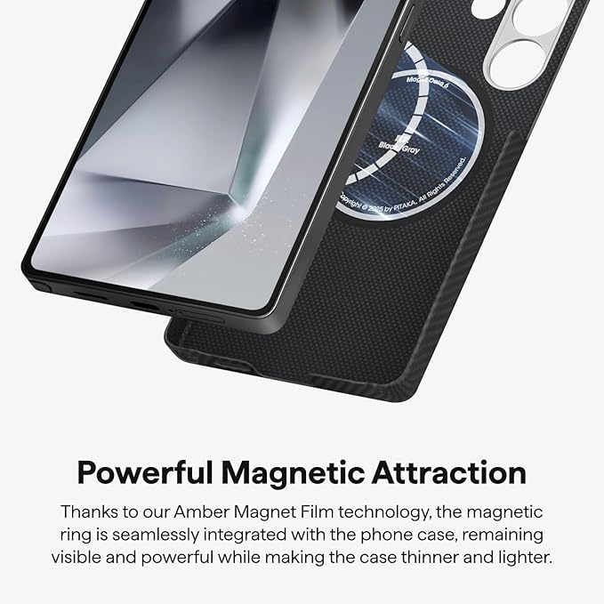pitaka for S25 Ultra Case 6.9 Inch, Compatible with MagSafe, Slim & Light Samsung Galaxy S25 Ultra Case, 600D Aramid Fiber Made [Ultra-Slim Case - Black/Gray]