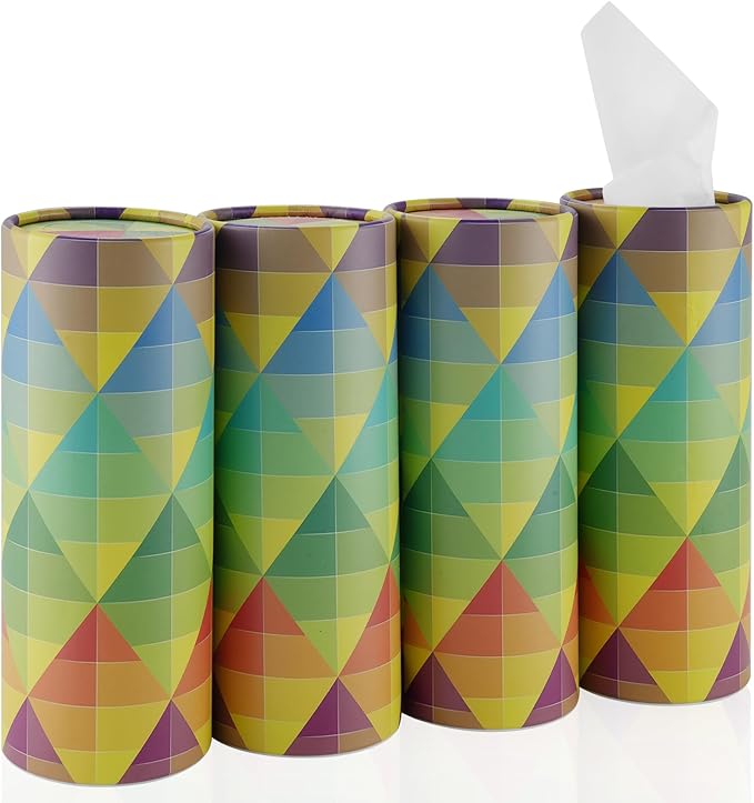 SINGARO Car Tissue Holder, 4 Pack Car Cup Holder Facial Tissues with Travel Tissue Bag, Quick and Convenient Flower Combination Car Tissue Box(4 Canisters/200 Tissues) Yellow - Green