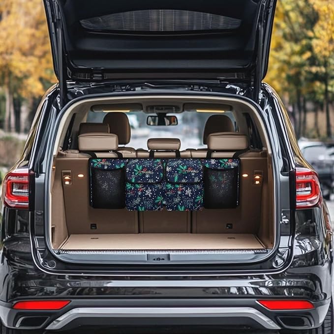 Snowflakes and Leaves Car Trunk Organizer, Hanging Capacity Storage Bag Car Back Seat Storage Bag Auto Interior Accessories for SUVs MPV Sedans Trucks Jeeps