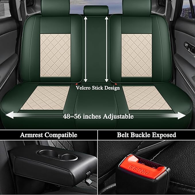 otoez Green Car Seat Covers Full Set, Universal Nappa Leather Seat Cover 5 Seat Waterproof & Breathable Automotive Seat Protector Full Coverage for Cars Sedens, Trucks, SUVs, Vans (White & Green)