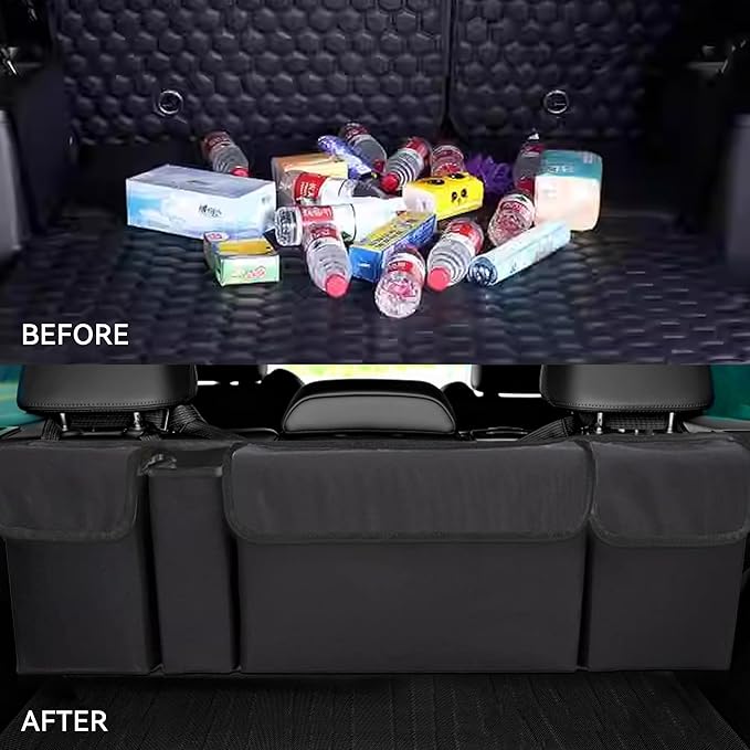 Car Trunk Organizer, Backseat Hanging Large Storage with Adjustable Straps,Waterproof PVC Collapsible Cargo Bag, Car Interior Accessories for Auto SUV MPV (Black)