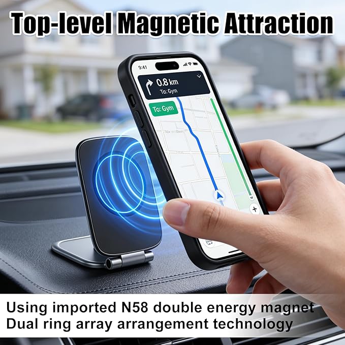 Ultra-Thin Foldable Magnetic Car Phone Mount,Ultrathin Adjustable Magnetic Phone Holder,New Portable Dual Sided Magnetic Phone Holder for Car,Fit for All Phone,Laptop,Gym