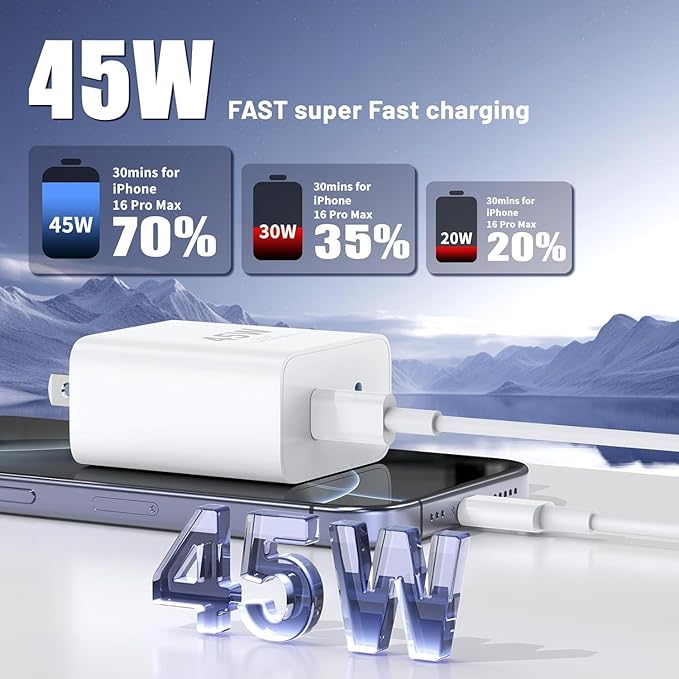 45W USB C Fast Charging for iPhone 17 Pro Max/16/15 Pro,3Pack 45W Dual Port USB C iPhone Charger Block & 6/10/10FT Long USB C Cable for iPhone 17 Pro/16 Pro Max/15 Plus/for Samsung S26 S25-Colorful