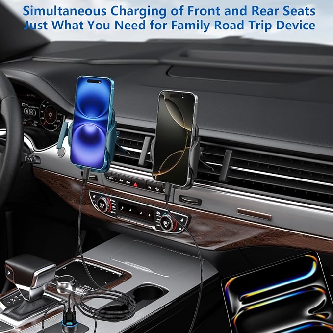 USB C Car Charger, Rombica 4-Port 90W Dual USB-C + USB-A Car Power Adapter, 4 in 1 PD/QC Type-C Fast Car Charging Cigarette Lighter for iPhone 17 17 Pro Max 16 15 14 13 12 11/Galaxy S25 S26/Pixel/iPad