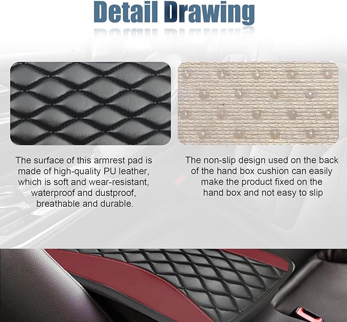 Car Center Console Cover, Universal Leather Waterproof Armrest Seat Box Cover Protector, Comfortable Car Decor Accessories Fit for Most Cars, Vehicles, SUVs-Wine Red