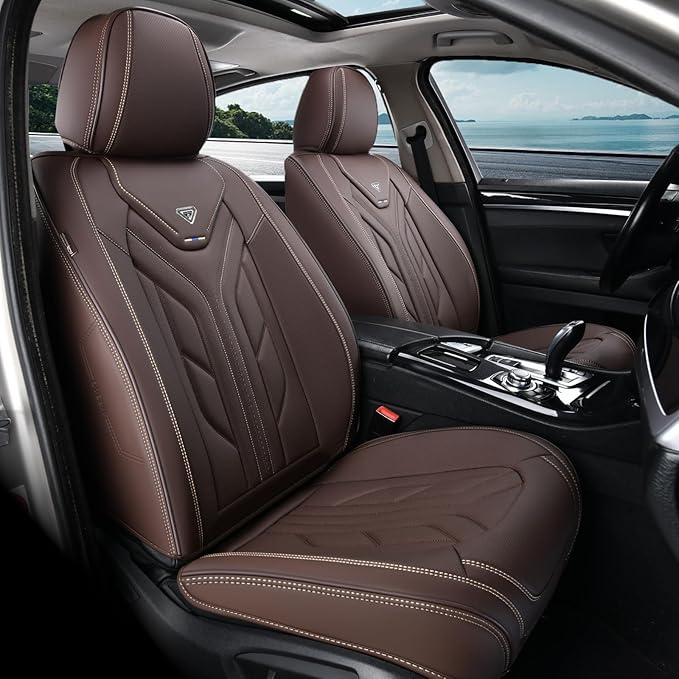 Coverado Front Seat Covers, Car Seat Covers Front Seats, Leather Seat Covers for Cars, Automotive Seat Covers Car Seat Protector Car Accessories Fit for Most Sedans SUV Pick-up Truck(Coffee)