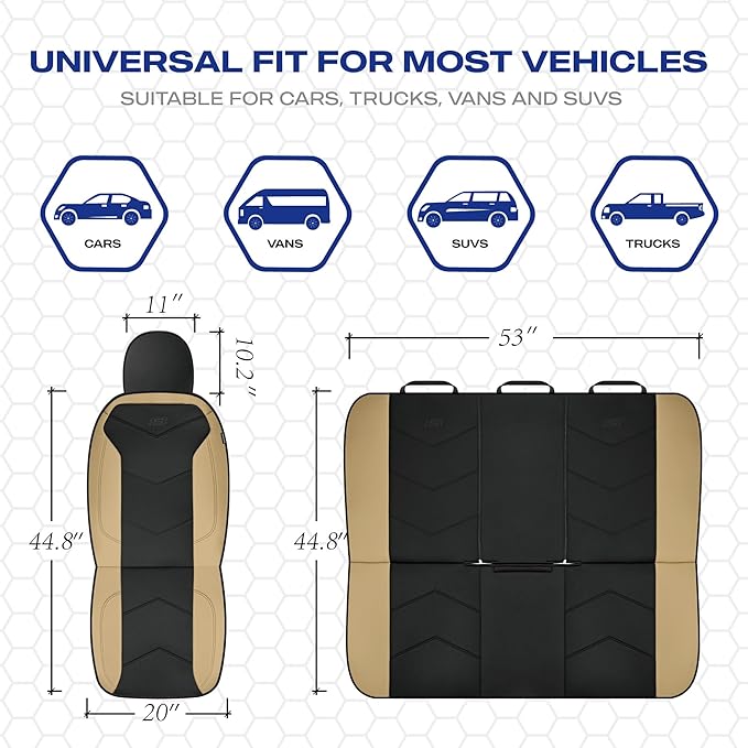 Skechers Memory Foam Seat Covers,Leather Car Seat Covers, Ultimate Comfort & Support Seat CoversFull Sets,Airbag Compatible, Automotive Universal Fit Most for SUVs, Vans, Sedans, Cars, Trucks,Beige
