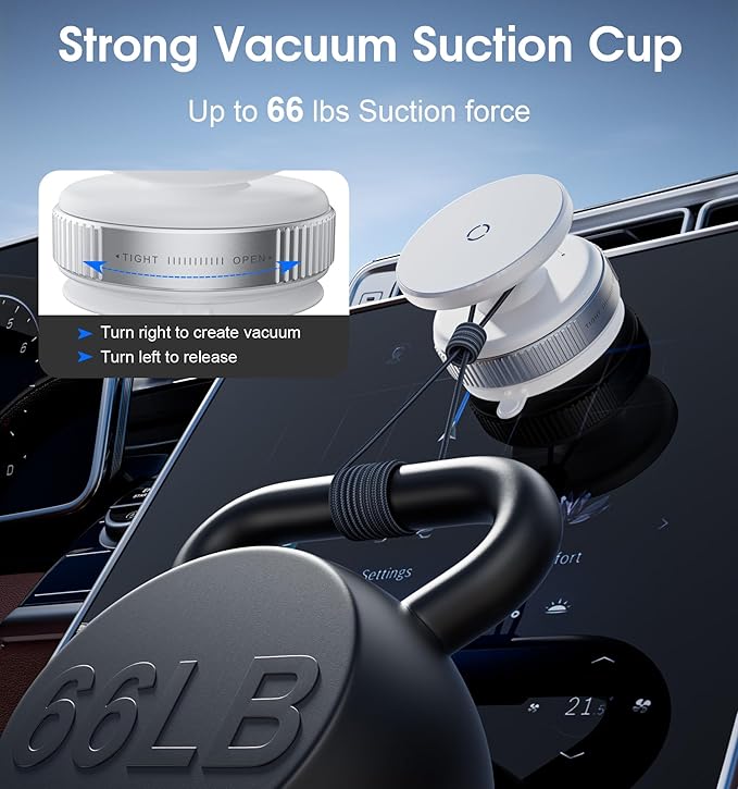 Latest Magnetic Car Phone Holder Ultra Vacuum Suction Cup Phone Mount Magnetic Car Mount Cell Phone Holder for Your Car Accessories for iPhone 15 14 13 12 Android (White)