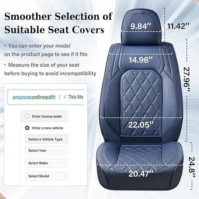 Coverado Car Seat Covers Full Set, Luxury Faux Leather Seat Covers for Cars, Waterproof Car Seat Protector, Blue Car Seat Cover, Universal Automotive Seat Covers Fit for Most Sedan SUV Trucks
