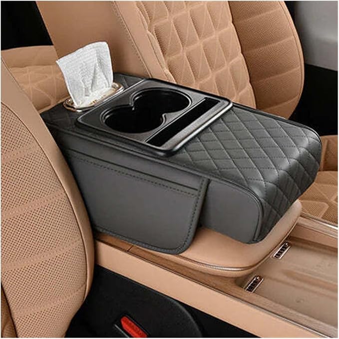 Car Armrest Box Thicken Height Pad Arm Rest Cushion Memory Cotton Elbow Universal Auto Interior Storage Tissue Organizer(Vivid Black)