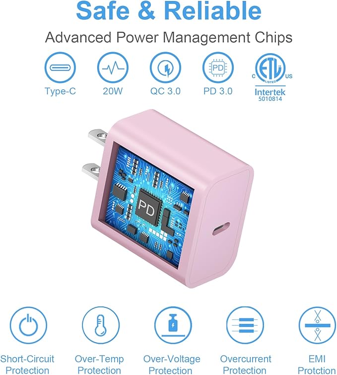 iPhone 17 16 15 Charger Fast Charging 2+2Pack 20W USB C Wall Charger with 6FT Fast Charging Cable Compatible with iPhone 17/17 Air/17 Pro/17 Pro Max/iPhone 16/15 Series, iPad Pro/AirPods - Pink