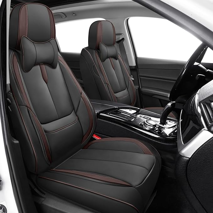 Fit for 98% of Mercedes Benz Car Seat Covers with Headrests, Premium Nappa Leather Seat Cover, Fully Wrapped Protect Modern Style Seat Cover (2-Seat Luxury, Black & Coffee)