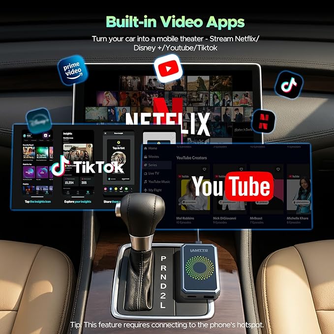 LAMTTO 3-in-1 Wireless Carplay Android Auto Adapter Built-in Net-Flix YouTube Tiktok Apps Magic Box Video Player with 5.8GHz WiFi USB Drive Convert Wired to Wireless for OEM CarPlay Cars (2016-2024)