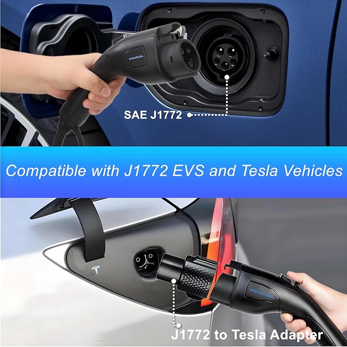 Level 1 and 2 EV Charger, Portable 40A Electric Car Charger with Adapter for Tesla, 110V-240V NEMA 14-50 & 5-15 Plug, 9.6kW EVSE with 25ft Cable