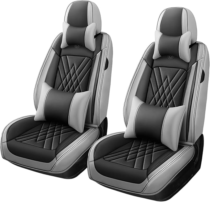 Car Seat Covers Compatible with Toyota Camry 2012-2026 Durable Waterproof Automotive Seat Covers Stretchable, Airbag Compatibility, Premium Nappa Leather(Black Gray, 2 Pcs Front with Pillow)