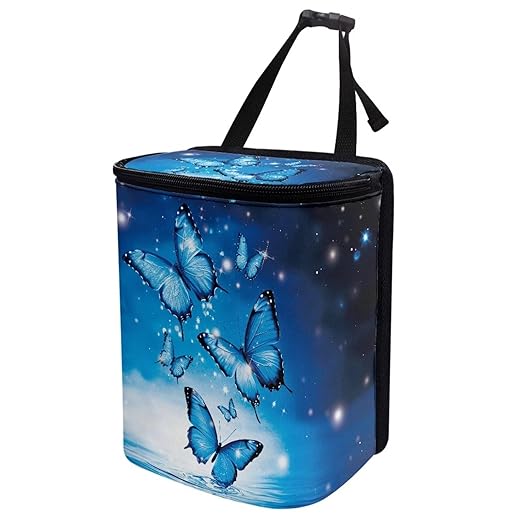 BIGCARJOB Blue Butterflies Car Trash Bin for Back Seat Car Interior Accessories Waste Basket Storage for Vehicle Truck,Women Girls Travel Camping Picnic Lage Trash Can Garbage Bin